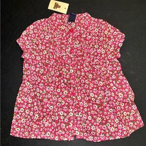 NWT Baby Gap girls pink ditsy floral button blouse top shirt short sleeve 12-18